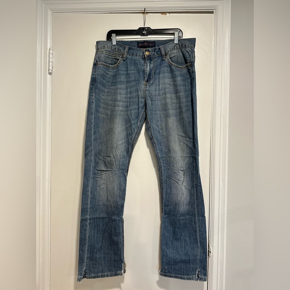 7 For All Mankind Y2K Mens 34x33 Bootcut Jeans  Distressed Embroidered Denim.